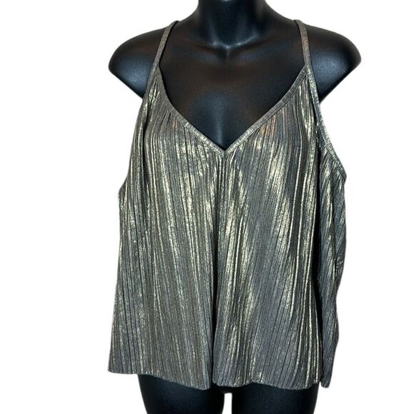Anthropologie Cosabella grey gold shimmer pleat cami tank top new large - Picture 1 of 4